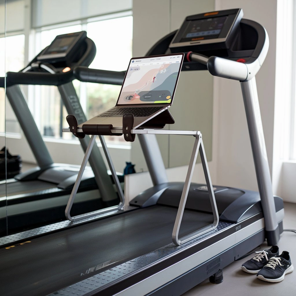 Adjustable treadmill laptop stand for comfortable work-from-home setups.