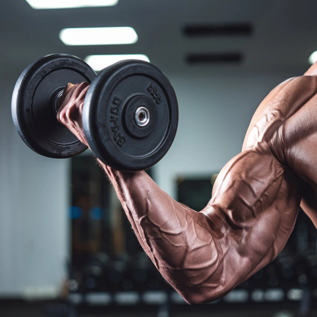 Woman exercising with dumbbells for toned forearms.