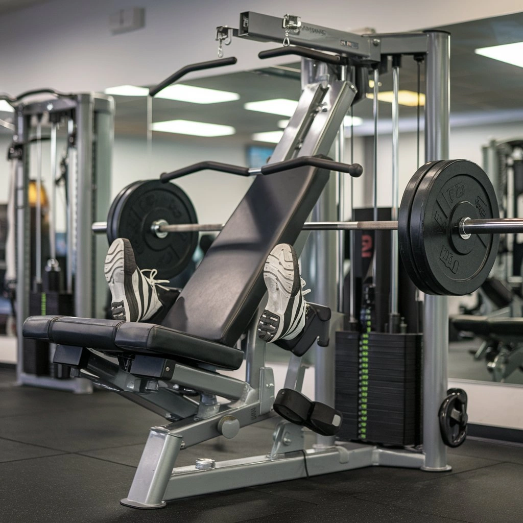 Leg press machine in an inverted design